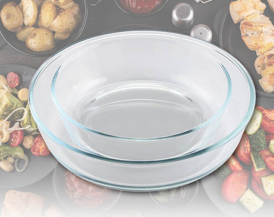 סט 2 תבניות עגולות זכוכית – 2.1 ליטר + 3 ליטר