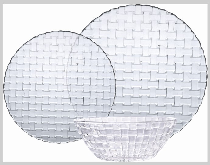 סט צלחות 18 חלקים ל 6 סועדים בעיצוב דמוי ראטן מסדרת השף שגב משה  + סט סכום 24 חלקים נירוסטה HAWAII